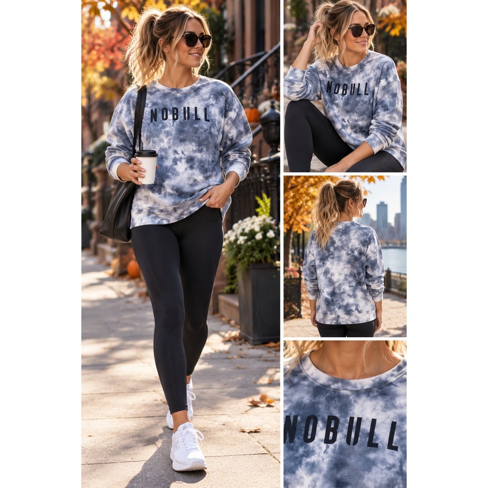 NOBULL Sweatshirt Large Blue White Tie Dye High Low Relaxed Fit Pullover #1573